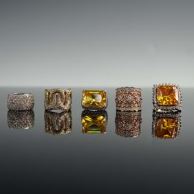 5pc Statement Cocktail Rings, Sterling & Mixed Metals with CZ Accents