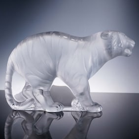 Lalique Frosted Crystal Figurine, Tiger