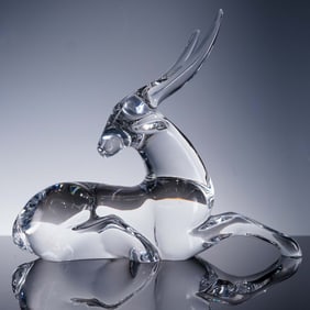 Baccarat Crystal Figurine, Resting Antelope by Loet Vanderveen