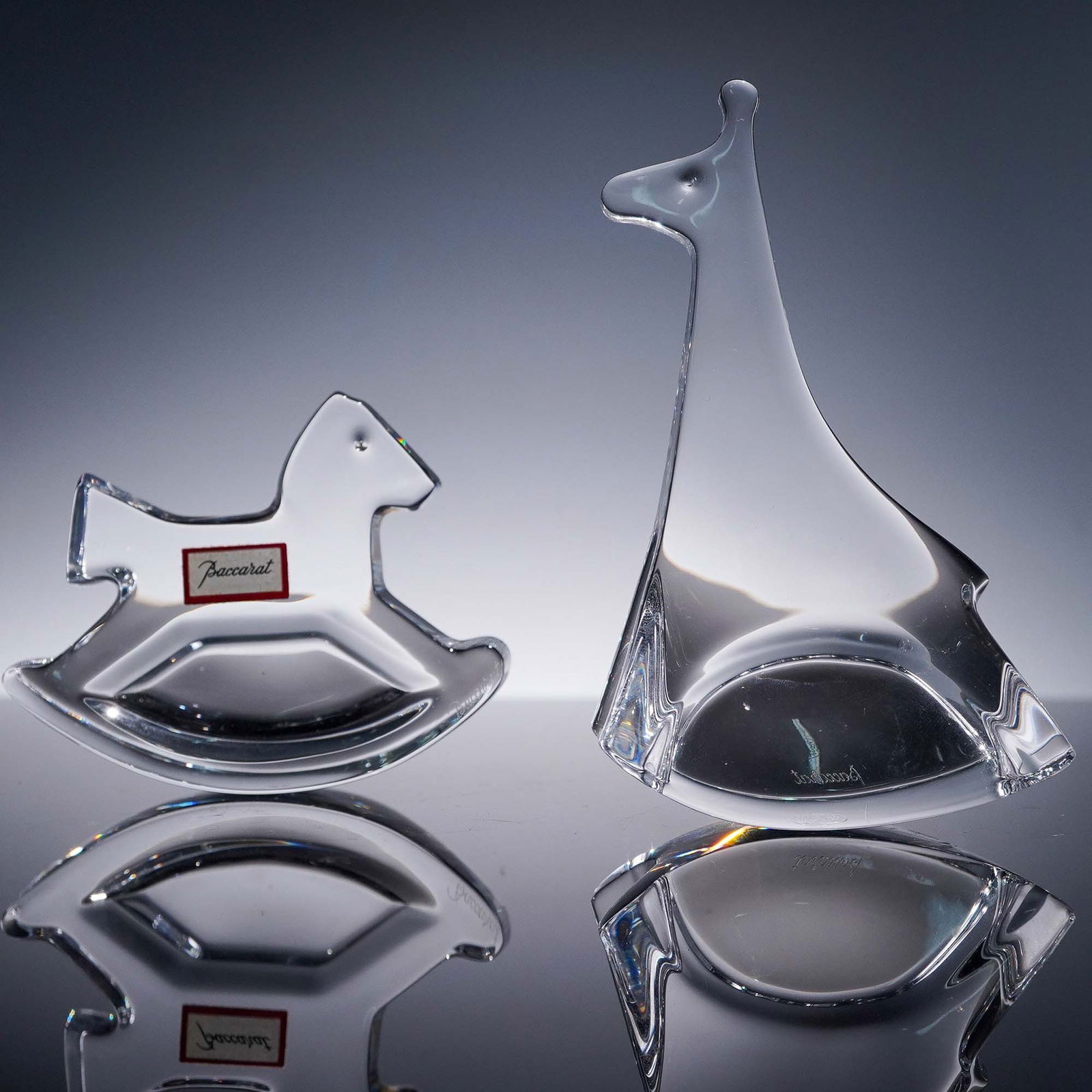 2pc Baccarat Crystal Figurines, Rocking Giraffe and Rocking Horse (1 of 9)