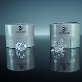 2pc Swarovski Crystal Mini Figurines, Frog and Blowfish