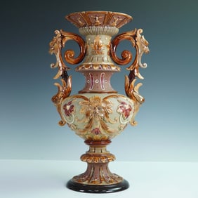 Wilhelm Schiller & Sons Majolica Twin-Handled Vase No. 2422