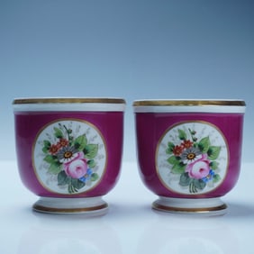 2pc Vista Alegre Portugal China Floral Cachepots