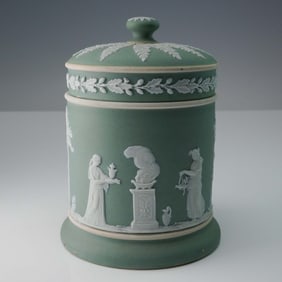 Wedgwood Sage Green Lidded Jasperware Jar