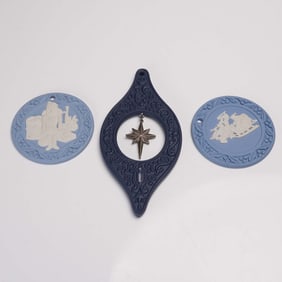 3pc Wedgwood Jasperware Ornament Lot, Blue and White