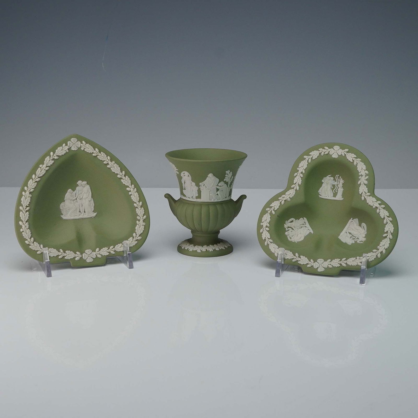 3pc Wedgwood Sage Green Jasperware Dishes and Vase (1 of 10)
