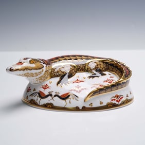 Royal Crown Derby Porcelain Figurine, Crocodile Paperweight