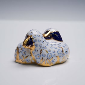 Royal Crown Derby Porcelain Paperweight, Twin Lambs