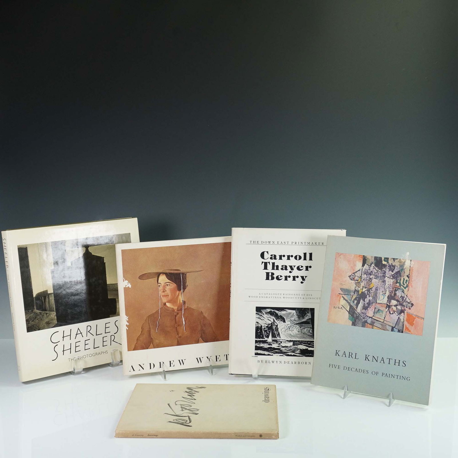 5pc Art Monographs and Exhibition Books: Collection of five exhibition and monograph books on 20th-century American artists: Charles Sheeler: The Photographs by Stebbins & Keyes (Museum of Fine Arts, Boston); Andrew Wyeth (exhibition catalog