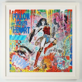 Dr. 8 Love, Mixed Media on Canvas, Follow Your Heart-Wonder Woman - Signed