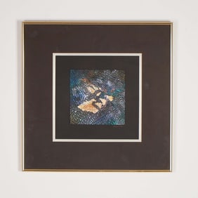Original Embossed Gold Foil Abstract Mixed-Media Artwork