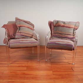 Pair of Mid Century Modern Lucite Armchairs with Upholstered Cushions