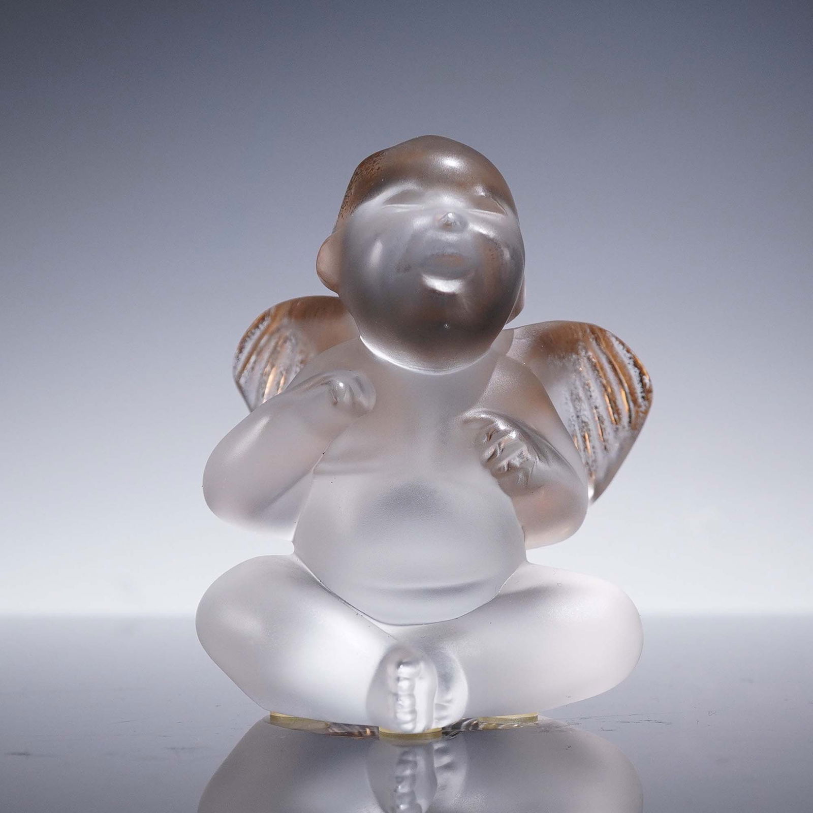 Lalique Crystal Cherub Figurine with Gold Accents (1 of 7)