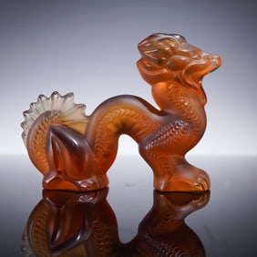Lalique France Amber Crystal Dragon Figurine