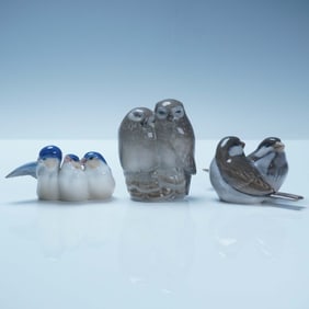 3pc Royal Copenhagen Porcelain Bird Figurines