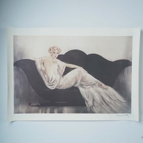 After Louis Icart, Art Deco Offset Lithograph Print on Paper, The Sofa