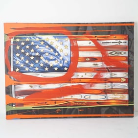 American Flag Surfboard Canvas Print with Painted Accents