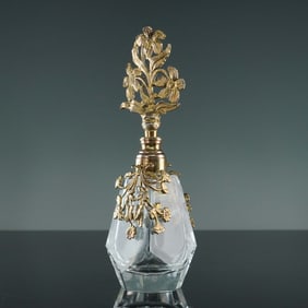 Antique Crystal Perfume Bottle with Ormolu Floral Mounts