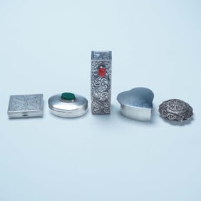 5pc Sterling and 800 Silver Pill and Lipstick Boxes