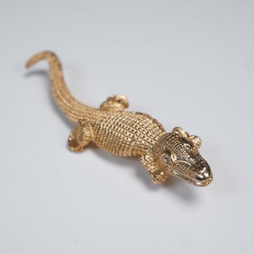 Nat Landau Hyman Gold Tone Alligator Brooch