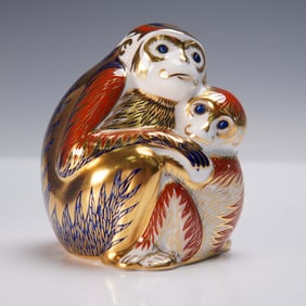 Royal Crown Derby Porcelain Figurine, Monkey with Baby
