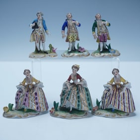 6pc Dresden Porcelain Figurines, Courting Couples