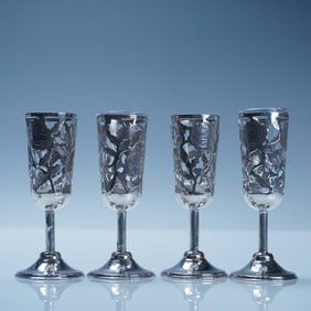 4pc Mexican Sterling Silver Overlay Cordial Glasses