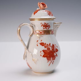 Herend Porcelain Small Teapot, Rust Floral Motif with Rose Finial