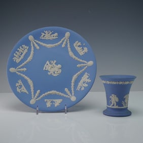 2pc Wedgwood Blue Jasperware Plate and Cup