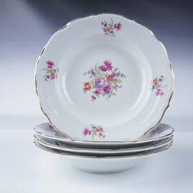 4pc Europa Fine Porcelain Floral Soup Bowls