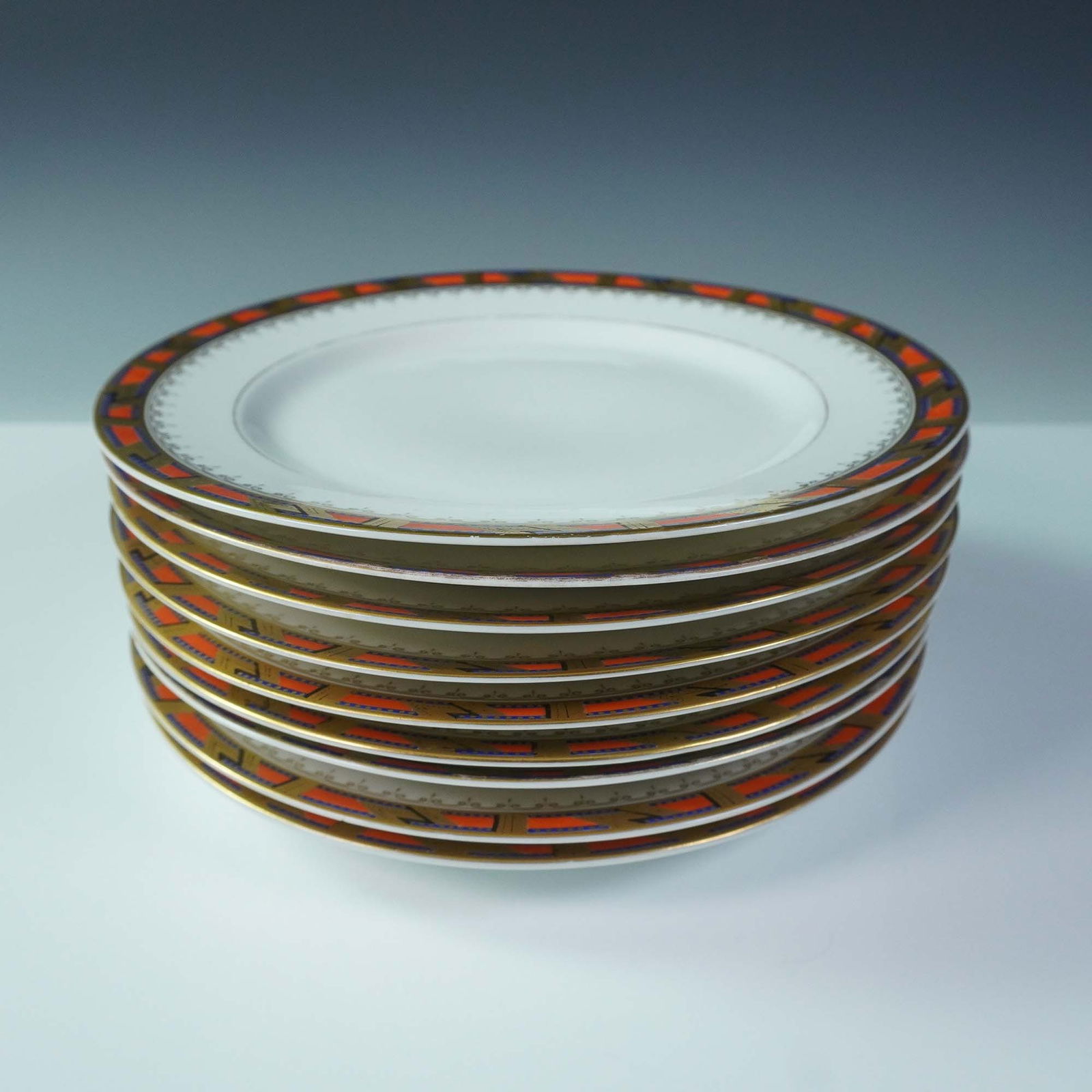 9pc Austrian Porcelain Luncheon Plates, Art Deco Border (1 of 4)