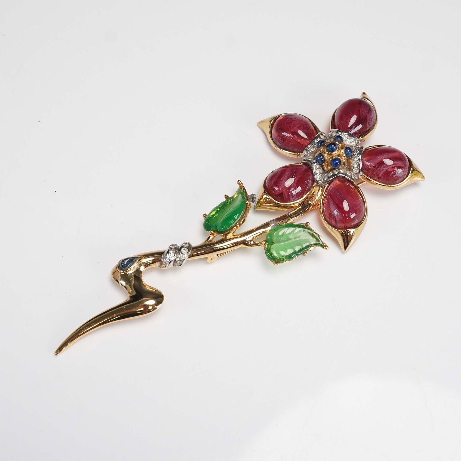Italian Gilt Metal Flower Brooch with Faux Gems (1 of 4)