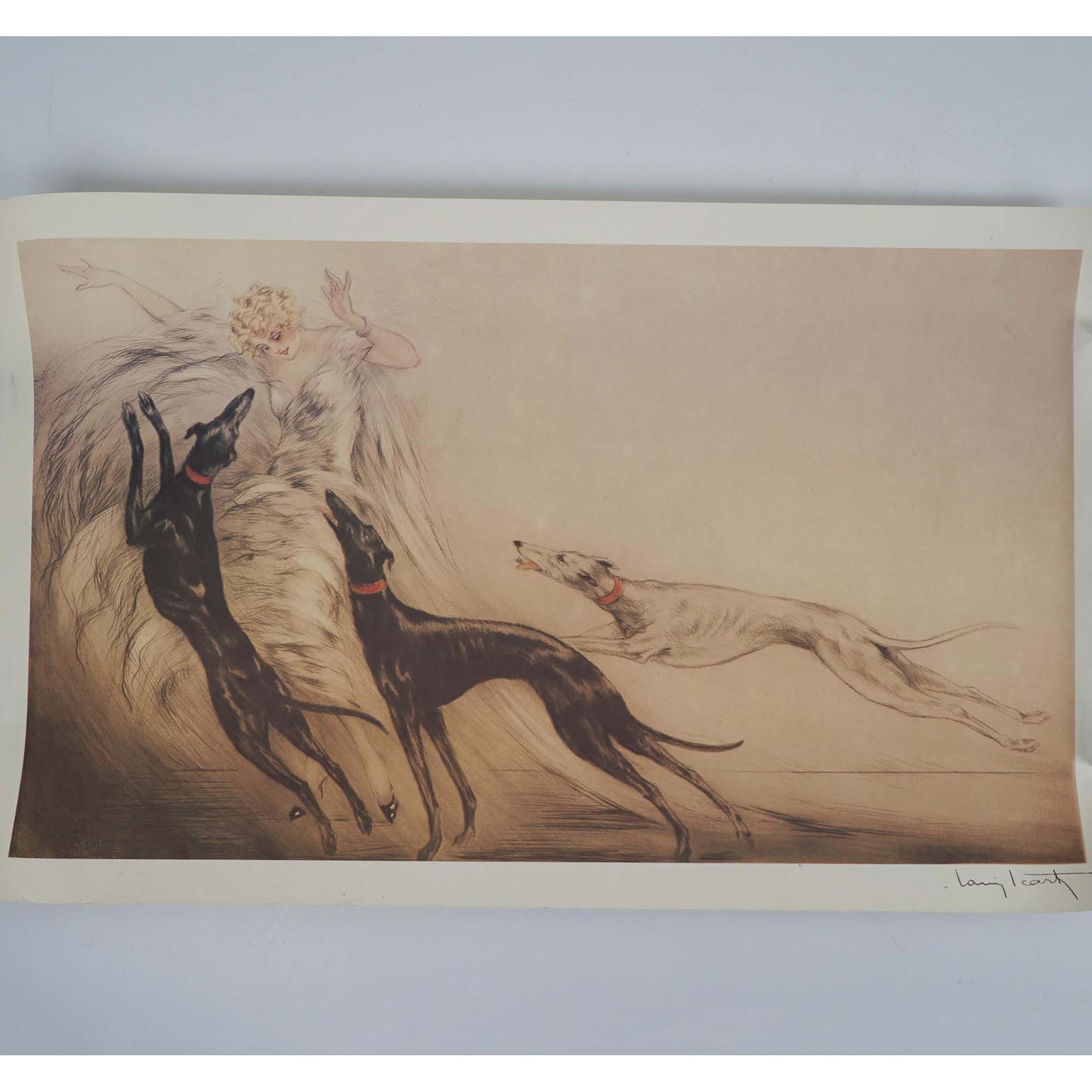 After Louis Icart, Art Deco Offset Lithograph Print on Paper, Coursing II (1 of 3)