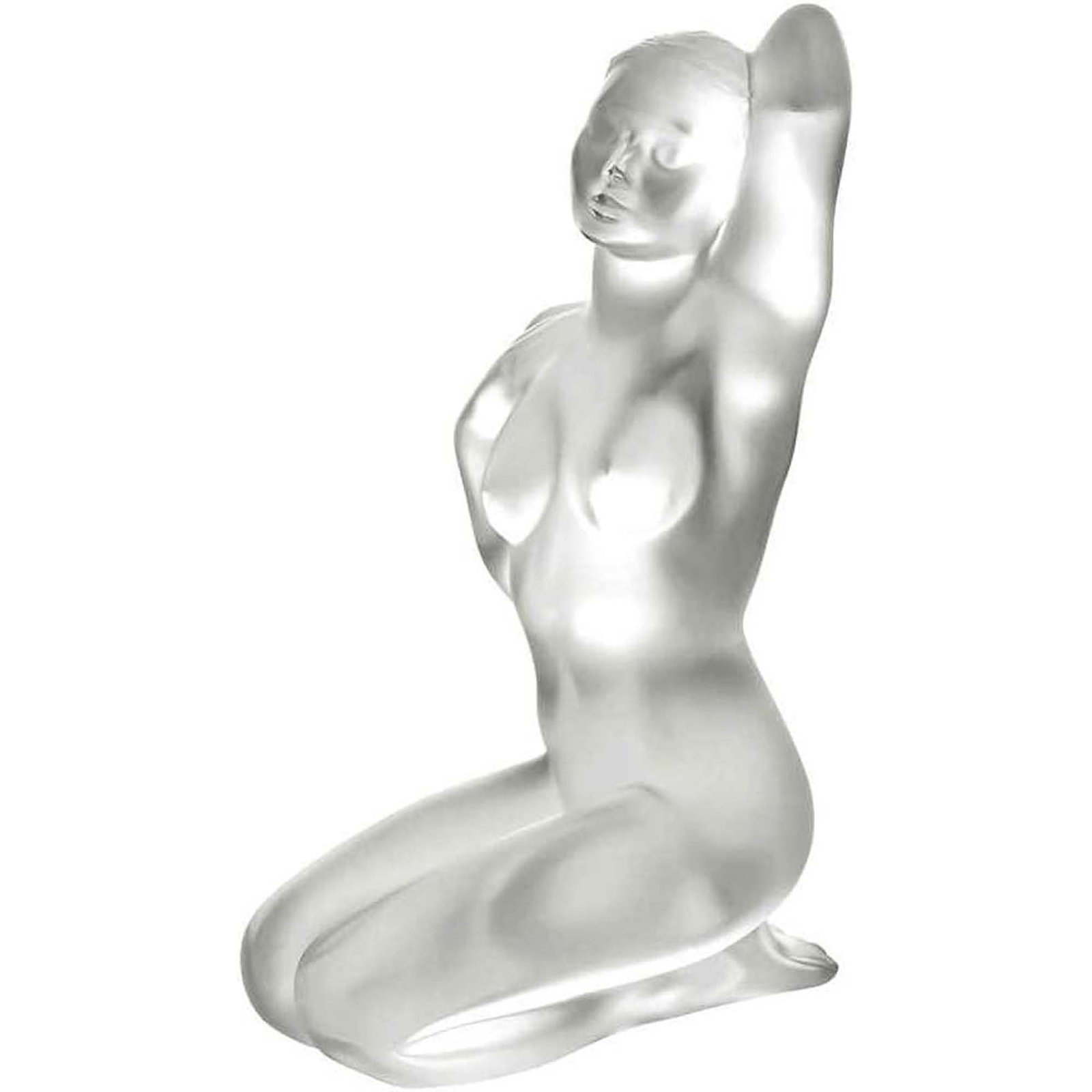 Lalique Crystal Clear Figurine, Aphrodite Nude - Sealed Box: Modeled after the classical representation of the goddess Aphrodite. The sculpture depicts a kneeling nude female figure with arms raised behind the head, rendered in satin-finished and polished cryst