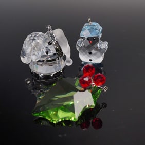 3pc Swarovski Crystal Ornaments Kris Bear, Holly Leaf, & Simon the Snowman