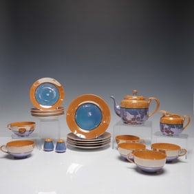 21pc Japanese Lusterware Tea Set with Teapot and Plates