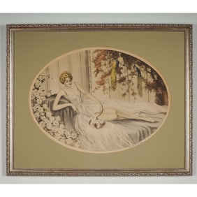Ernest De Nagy, Lithograph print, Reclining Woman - Signed