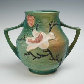 Roseville Pottery Double-Handle Vase, Magnolia