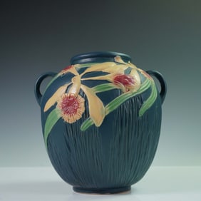 Roseville Style Pottery Vase with Orchid Motif