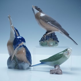 3pc Royal Copenhagen and Bing & Grondahl Bird Figurines