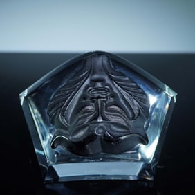 Lalique Crystal Black Satyr Mask Paperweight