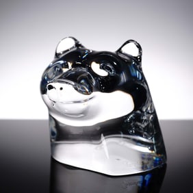 Baccarat Crystal Bear Head Paperweight