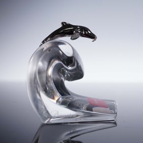 Baccarat Crystal Figurine, Chrome Dolphin on Wave