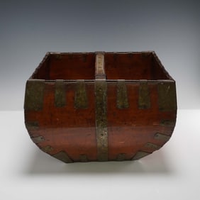 Antique Chinese Wood and Metal Rice Carrier