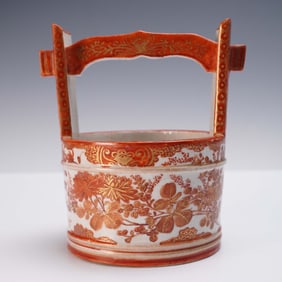 Japanese Kutani Ware Porcelain Well Bucket Vase