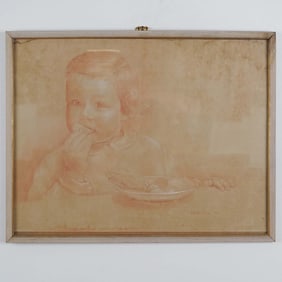 Annette Krauss Rose Framed Drawing of a Child Eating