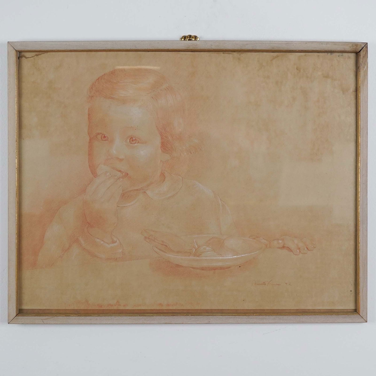 Annette Krauss Rose Framed Drawing of a Child Eating (1 of 5)