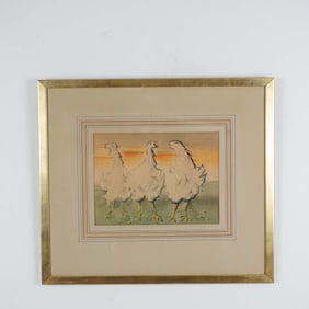 Annette Krauss Rose Painting, Chickens, Signed