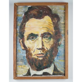 Telseyan, Oil on Canvas Painting, Portrait of Abraham Lincoln, Signed