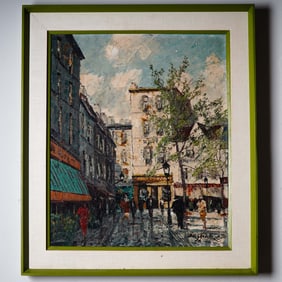 Raymond Bessier, Oil on Canvas Painting, Paris Street Scene, Signed